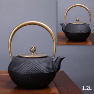 Iron Cast Tea Pot - Gold Handle- 1200ml - Model 01