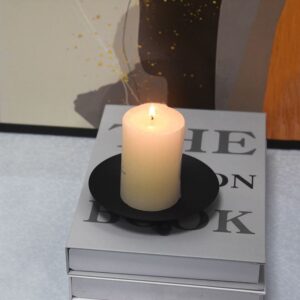 Metal Candle Holder Black Round Plate