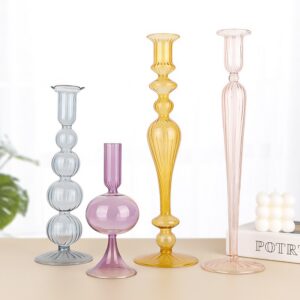 34-Retro Creative Glass Stripe Candle Holder - Orange